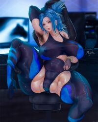 1futa armpit_hair ball_bulge balls balls_in_panties balls_out balls_under_clothes big_balls blue_hair breasts bulge chubby chubby_futanari clothed clothing dickgirl flaccid futa_only futanari hairy_armpits huge_breasts human intersex light-skinned_futanari light_skin mijeh mostly_clothed neon_(valorant) panties panty_bulge penis penis_bulge penis_in_panties penis_under_clothes pubic_hair short_hair sitting skin_tight small_clothes small_panties solo solo_futa sweat thick_thighs valorant voluptuous