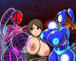 2018 3girls arm_cannon blue_alloy breasts brown_eyes brown_hair cleavage female female_only fighting_alloy fighting_mii fighting_wire_frames hand_on_breast hips human large_breasts mii mii_gunner mii_gunner_(smash_ultimate) mob_face multiple_girls nintendo nipples ponytail repost royaloppai smash_ball super_smash_bros. super_smash_bros._brawl super_smash_bros._melee super_smash_bros._ultimate thighs trio wireframe