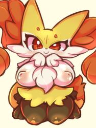 1girls anthro big_ass big_breasts blush braixen breasts canine claws cute female fluffy fluffy_tail fur furry happy looking_at_viewer mammal nekoyuu nintendo nipples open_mouth pawpads paws pokémon_(species) pokemon pokemon_(species) pussy red_eyes tail white_fur yellow_fur