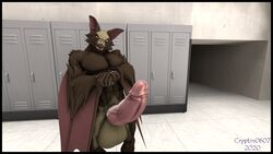 16:9 3d_(artwork) anthro black_border border chiropteran cryptin digital_media_(artwork) flexing hi_res hyper locker_room male male_only mammal muscular muscular_anthro muscular_male solo source_filmmaker widescreen