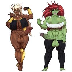 2futas abs aurra_(raiosmanis) big_breasts big_penis breasts cleavage dark-skinned_futanari dark_skin dickgirl futa_only futanari large_breasts looking_at_viewer muscles muscular muscular_futanari nightpickle orc orc_futanari penis ris'taak_(raiosmanis)