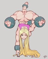 1futa 2017 athletic balls big_penis blonde_hair busty erection full-package_futanari futa_only futanari hourglass_figure jenny_clemens muscles muscular oc one_eye_closed original original_character pale_skin penis penis_accessory pussy randomboobguy solo solo_futa tagme testicles thick_thighs toned upside-down vagina weightlifting weights wide_hips