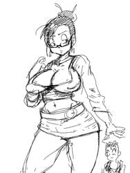 1girls alternate_costume big_breasts chichi dragon_ball female glasses milf miniskirt mother_and_son rickert_kai solo son_gohan