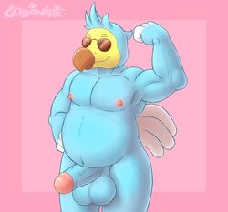 2020 animal_crossing anthro avian balls beak belly bird columbid dad_bod dodo eyewear eyewear_only flexing genitals gobanire humanoid_genitalia humanoid_penis male male_only musclegut muscular muscular_anthro muscular_male nintendo nipples nude penis smile solo sunglasses sunglasses_only video_games wilbur_(animal_crossing)