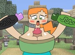 alex_(minecraft) animated black_skin blush breasts cleavage cubic_breasts drawsputin enderman erection female green_eyes green_skin minecraft orange_hair outercourse paizuri penis steve_(minecraft) super_smash_bros. super_smash_bros._ultimate sweatdrop tan_skin tongue_out zombie zombie_(minecraft)