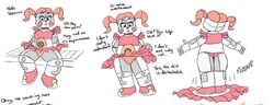 ass baby_(fnafsl) blue_eyes canon_appearance circus_baby circus_baby_(fnaf) dialogue faceless_male five_nights_at_freddy's panties red_hair red_topwear sister_location skirt skirt_lift striped_panties twintails upskirt zxxxarts