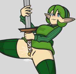 1girls edit female female_only green_hair insertion looking_pleasured lying lying_on_back masturbating_with_weapon masturbation nintendo object_insertion ocarina_of_time pussy_juice rozul saria solo sword tagme the_legend_of_zelda vaginal_insertion vaginal_masturbation vaginal_object_insertion young