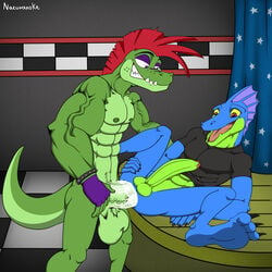 1:1 anthro balls bodily_fluids boner crocodile crocodilian crocodylid cum cum_in_ass cum_inside erection five_nights_at_freddy's five_nights_at_freddy's:_security_breach galileo_(pp) gay gay_sex genital_fluids genitals hi_res lizard male male/male male_only markdeth montgomery_gator_(fnaf) muscular nazuranoke nude penetration penis power_players reptile scalie video_games