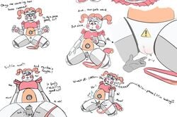 ass baby_(fnafsl) blue_eyes canon_appearance circus_baby circus_baby_(fnaf) dialogue faceless_male fingering five_nights_at_freddy's leaking orgasm red_hair red_topwear sister_location skirt twintails upskirt warning_sign warning_symbol zxxxarts