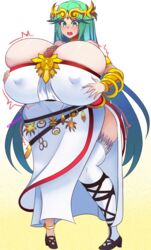 1girls alphaerasure ass ass_expansion belt blush breast_expansion breasts curvy_figure female female_only fully_clothed gladiator_sandals goddess green_eyes green_hair hair_ornament hourglass_expansion hourglass_figure huge_breasts jewelry kid_icarus kid_icarus_uprising long_hair nintendo nipple_bulge palutena signature solo solo_female surprised tagme thick_thighs thighhighs thighs transformation visible_nipples