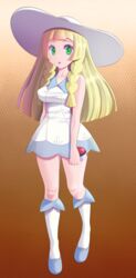 1girls achromaru aged_up blonde_hair breasts clothed clothed_female confused confusion female female_focus female_only fully_clothed green_eyes high_resolution human lillie_(pokemon) long_hair looking_at_viewer medium_breasts nintendo pokeball pokemon pokemon_sm simple_background solo solo_female solo_focus standing thick_thighs thighs uncensored video_games white_dress white_skin