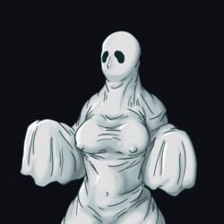 1girls bed_sheet bedsheet_ghost big_breasts big_nipples breasts clothed clothing costume covered_breasts covered_nipples ghost ghost_girl halloween halloween_costume huge_breasts meme nipple_bulge peekatchoo solo solo_female spooky thick_thighs thighs