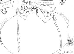 2017 animal_humanoid anthro belly belly_noises big_belly breasts canid canid_humanoid canine canine_humanoid clothed clothing english_text female fox fox_humanoid humanoid hyper inflation lustronomer lying mammal mammal_humanoid nipples on pole sketch solo sound_effects speech_bubble stripper stripper_pole text topless underwear