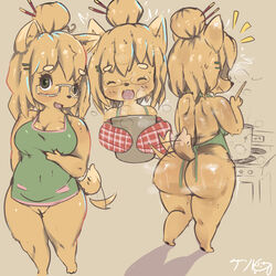 1girls 2019 anthro apron ass big_ass big_breasts blush breasts canine claws closed_eyes clothing cute cute_fang female fluffy fluffy_hair fluffy_tail fur furry glasses looking_at_viewer mammal naked_apron open_mouth pawpads paws pussy shortstack sweat tail tailwag tanuk_kun thick_thighs tongue