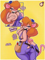 ass ass_cleavage background big_ass big_breasts blue_eyes butt_crack chip_'n_dale_rescue_rangers disney funny furry gadget_hackwrench gigantic_ass high_resolution huge_ass impossible_clothes inkit89 mammal mouse smile stretched_belt text thick thick_thighs