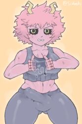 1futa balls big_breasts big_penis black_sclera breasts bulge clothed clothing erection_under_clothes fully_clothed futa_only futanari humanoid humanoid_penis mina_ashido my_hero_academia penis pink_hair pink_skin sideebi solo solo_futa steam sweat