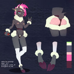 1:1 anchors_art_studio anthro bovid caprine female hair mammal mostly_nude pink_hair sheep solo