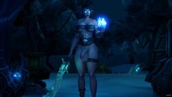 1futa 3d balls blue_eyes bottomless dark elf flaccid futa_only futanari glowing_eyes holding_weapon magic night_elf solo solo_futa standing sword ts_jendana warcraft world_of_warcraft wow