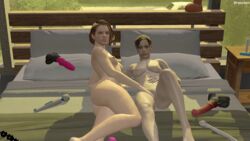 2girls 3d bad_dragon bad_dragon_dildo bed bedroom breacken_(artist) canine_dildo claire_redfield deviantart dildo double_dildo hand_on_thigh hitachi_magic_wand horsecock_dildo jill_valentine jill_valentine_(sasha_zotova) looking_at_viewer lying_on_back lying_on_bed lying_on_side motorcycle multiple_dildos resident_evil resident_evil_2 resident_evil_3 sex_toy source_filmmaker tentacle_dildo toy