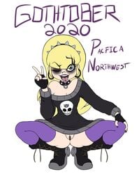 1girls 2020 ass ass_visible_through_thighs bare_shoulders black_lipstick blonde_hair blue_eyes blush boots breasts bubble_butt busty butt cleavage clitoral_hood clitoris clitoris_piercing collar disney disney_channel earrings eyeshadow female female_focus female_only fingerless_gloves full_body going_commando goth gothtober gravity_falls hourglass_figure labia lipstick long_hair makeup mascara medium_breasts nail_polish nose_piercing pacifica_northwest piercing pinup pinup_pose pose posing pussy slashysmiley solo spiked_collar squatting straight_hair thick_thighs thighhighs tongue tongue_out tongue_piercing vagina white_background wide_hips wink winking