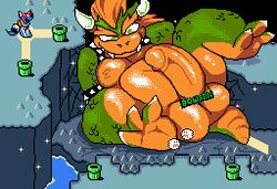 anthro balls bowser digital_media_(artwork) genitals koopa low_res macro male male_only mario_(series) mouthmoth nintendo nude overweight overweight_anthro overweight_male penis pixel_art scalie soles solo super_mario_world video_games