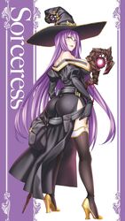 ass dat_ass female from_behind goblin_slayer kannatsuki_noboru large_breasts long_hair looking_back official_art purple_eyes purple_hair sideboob smiling witch witch_(goblin_slayer) witch_hat