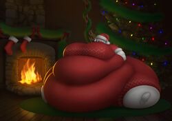 3d 3d_(artwork) bbw christmas christmas_decorations christmas_stocking christmas_sweater christmas_tree dig_dug fireplace goggles latex_boots latex_gloves obese obese_female pooka_(dig_dug) raikovjaba santa_hat ssbbw straw tagme