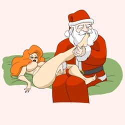 ablackbear age_difference blush breasts cousin_mel cute erection feet female fingering foot_fetish grandma_got_run_over_by_a_reindeer legs long_hair male nipples older_male orange_hair pleasure_face pussy_juice red_hair santa_claus thighs toe_sucking toes younger_female