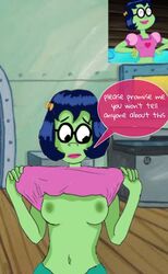 clothing dark_hair glasses green_nipples green_skin princess_mindy short_hair smooth_skin spongebob_squarepants