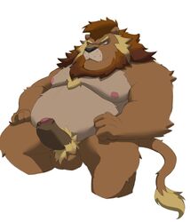 2020 anthro balls belly chuanen948 erection felid genitals humanoid_genitalia humanoid_hands humanoid_penis kemono lion male male_only mammal moobs nipples overweight overweight_anthro overweight_male pantherine penis simple_background sitting solo white_background