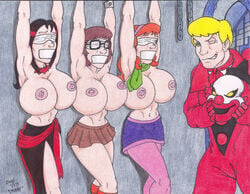 2013 armpit armpits arms_above_head arms_up blindfold bondage breasts captured daphne_blake female femsub fred_jones gag gagged hanna-barbera hex_girls huge_breasts male maledom multiple_girls multiple_subs nipples scooby-doo tape_gag thorn_(hex_girls) velma_dinkley