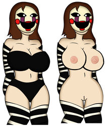 breasts brown_hair charlie_emily clothes clothes_removed five_nights_at_freddy's fnafhs marionette_(fnaf) mysaltisexposed puppet_(fnaf) puppet_mask pussy