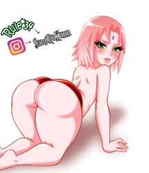 1girls big_ass fat_ass female green_eyes naruto naruto_(series) naruto_shippuden panties pink_hair sakura_haruno samiruukun short_hair solo thick_thighs