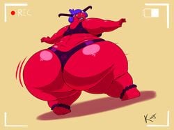 ass baphoemiss baphomet_(species) bbw blue_hair camera chubby chubby_female demon devil devil_horns fat female huge_ass huge_butt kazecat large_ass large_butt looking_back obese obese_female panties pentagram red_skin sports_bra ssbbw thick_thighs thighs yellow_eyes