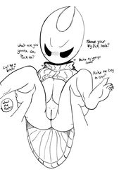 1girls anthro ass big_breasts blush breasts clawed_toes clitoris cloak digital_media_(artwork) dirty_talk disembodied_hands eyebrows fecharis feet feet_up female heart hollow_knight hornet_(hollow_knight) insects legs_held_up legs_up lying monochrome navel neilious_dyson neiliousdyson nejtacoz58m8 profanity pussy sitting skindentation speech_bubble spread_legs team_cherry text text_bubble thick_thighs thin_eyebrows turtleneck video_games white_background