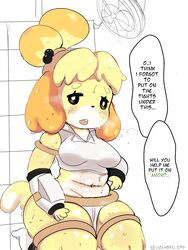 animal_crossing anthro big_ass canine cosplay isabelle_(animal_crossing) nintendo sweat tail tanuk_kun thick_thighs thighs wagging wide_hips year_request