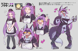 1girls 2020 anthro apron black_nose bodily_fluids breast_expansion breasts c-3matome canid canine canis clothed_to_nude clothing drooling expansion female full_moon furry genitals glowing glowing_eyes hair hat headgear headwear heart hi_res human human_to_anthro legwear looking_at_viewer maid_uniform mammal moon navel nipples pantyhose pink_hair pussy saliva sequence smile solo species_transformation standing tongue tongue_out torn_clothing transformation uniform were werecanid werecanine werewolf werewolf_girl wolf wolf_girl