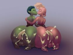 5_toes ass beast_boy big_butt bodily_fluids cartoon_network cum cum_inside cum_on_butt dc dc_comics deliciousq duo ejaculation feet genital_fluids genitals green_body green_hair hair hi_res humanoid inflation kissing lars_barriga male male/male off_colors_(steven_universe) penis pink_body pink_hair steven_universe teen_titans teen_titans_(television_series) toes