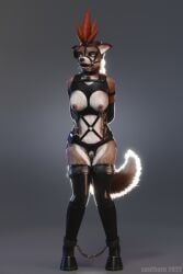 3d_(artwork) ankle_cuffs anthro armbinder binder_(restraint) bit_gag blender_(software) blinders bodily_fluids bondage bondage_gear boots bound breastless_clothes breasts breasts_out bridle canid canine canis chained chains chastity chastity_belt chastity_device clothing clover_clamps collar cuff_(restraint) digital_media_(artwork) electrostimulation eyewear female female_chastity footwear fur gag gagged genital_fluids hair hands_behind_back handwear harness hi_res hoof_boots hoof_gloves leather leather_cuffs leather_harness looking_annoyed mammal nipple_clamp nipples petplay ponyplay ponytail restraints rim_light roleplay savannah_(sentharn) sentharn sex_toy shackles simple_background solo submissive submissive_female wolf