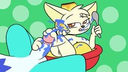 16:9 anthro blue_cum blueberry_cum canid canine canis cum cum_on_feet cumming dessert domestic_dog duo ejaculation emmanuel_the_fox feet female flan_the_pudding_corgi_(chocochu) food food_play foot_fetish foot_play footjob fox hi_res male mammal penis pussy sex size_difference straight theyiff unusual_cum widescreen