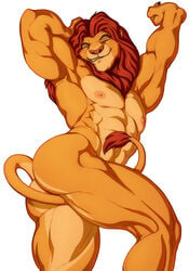 2020 abs anthro anus ass biceps claws convenient_censorship disney disney_characters felid fur grin hair hand_behind_head lion male male_only mammal mane mane_hair mufasa muscular muscular_anthro muscular_male nipples no_visible_genitalia nude one_eye_closed pantherine pecs pinup pose quads raised_arm schizoid simple_background smile solo standing stretching tail_censorship the_lion_king triceps white_background