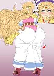 a_link_to_the_past ass_in_dress background big_ass blonde_hair blue_eyes blush dress embarrassed high_heels high_resolution huge_ass looking_away nintendo princess_zelda skirt super_smash_bros. the_legend_of_zelda witdrawsloods zelda_(a_link_between_worlds) zelda_(a_link_to_the_past)