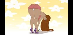 1girls ass bent_over big_ass breasts brown_hair clothed dat_ass dress dress_lift female female_focus female_only hairy_pussy high_heels huge_breasts inusen milf milftoon_drama panties pussy pussy_visible_through_clothes sideboob tight_clothing vagina