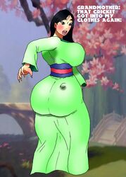 1girls 5ifty aged_up alternate_body_type asian asian_female ass background big_ass black_eyes black_hair blush breasts clothed dat_ass disney disney_princess dress embarrassed fa_mulan female female_only fully_clothed green_dress high_resolution huge_ass huge_breasts jay-marvel large_ass large_breasts mulan mulan_(1998_film) sideboob solo surprised text