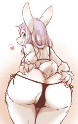 2020 anthro anus ass bra clothed clothing female fur kemono lagomorph leporid licking licking_lips mammal panties rabbit rear_view setouchi_kurage solo spread_butt spreading tongue tongue_out underwear white_body white_fur