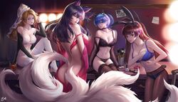 ahri ass black_hair blonde_hair blue_eyes blue_hair brown_eyes brown_hair charm citemer d.va female league_of_legends looking_at_viewer mercy overwatch re:zero_kara_hajimeru_isekai_seikatsu rem_(re:zero) yellow_eyes