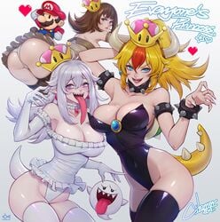 ass big_ass big_breasts blonde_hair boo_(mario) boosette bowsette brown_hair citemer genderswap goomba goombette long_tongue mario mario_(series) new_super_mario_bros._u_deluxe nintendo paper_mario super_mario_bros. tongue tongue_out white_hair