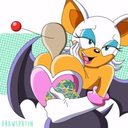 1girls 2020 animated anthro aroused bat bat_wings blue_eyeliner bouncing_breasts breastplate breasts cleavage drawsputin female female_only funny furry gloves hand_on_face hips holding_object jiggling open_mouth paddle_ball rouge_the_bat rubberband_ball sega solo sonic_(series) sonic_the_hedgehog_(series) sonic_x squished squished_breasts thighs