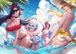 ahri beach bikini black_hair blonde_hair blue_eyes blue_hair brown_hair citemer d.va league_of_legends mercy overwatch re:zero_kara_hajimeru_isekai_seikatsu rem_(re:zero) swimsuit vastaya yellow_eyes