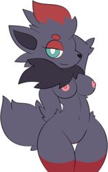 2018 anthro breasts edit female female_focus fur furry furry_only genitals hand_behind_head naked nintendo nipples nude pokémon_(species) pokemon pokemon_(species) pussy solo solo_female solo_focus tail thick_thighs video_games zinzoa zorua